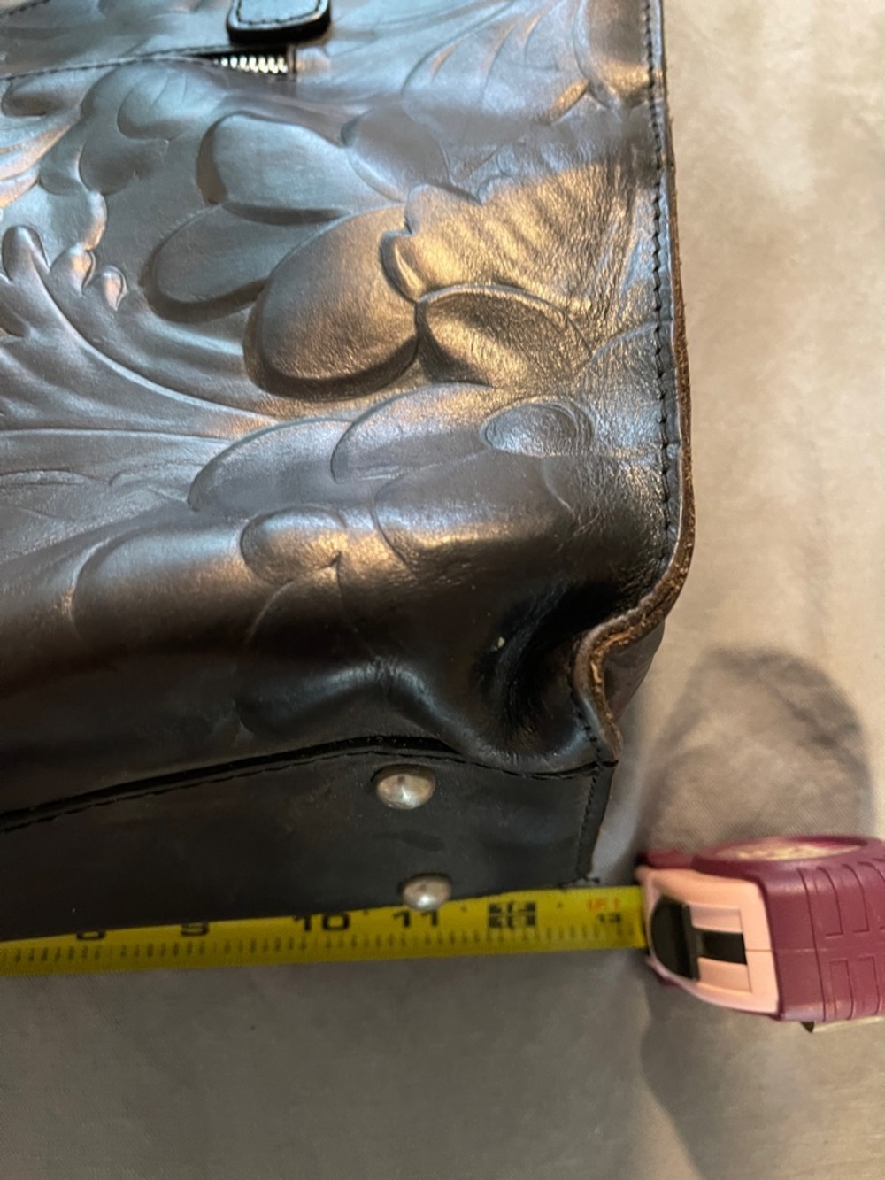 Patricia Nash Black Embossed Leather Shoulder Tote - Picture 13 of 15